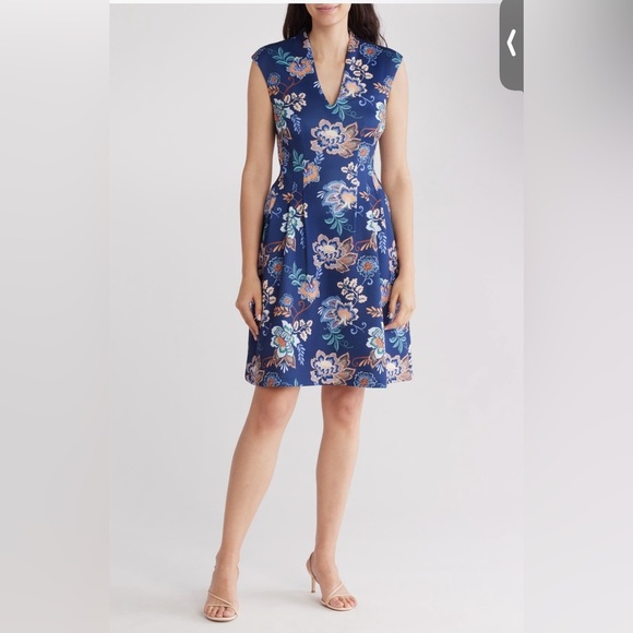 Vince Camuto Navy Floral Scuba Fit & Flare Dress - Picture 1 of 5